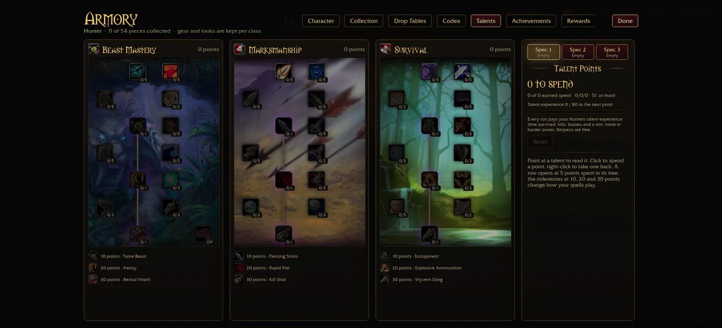 Original Hunter talent menu, v0.131.0.